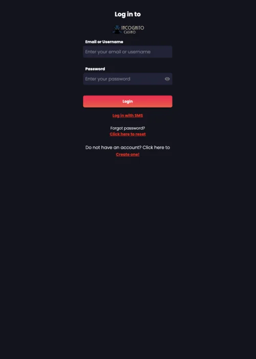 Processus de connexion Incognito Casino